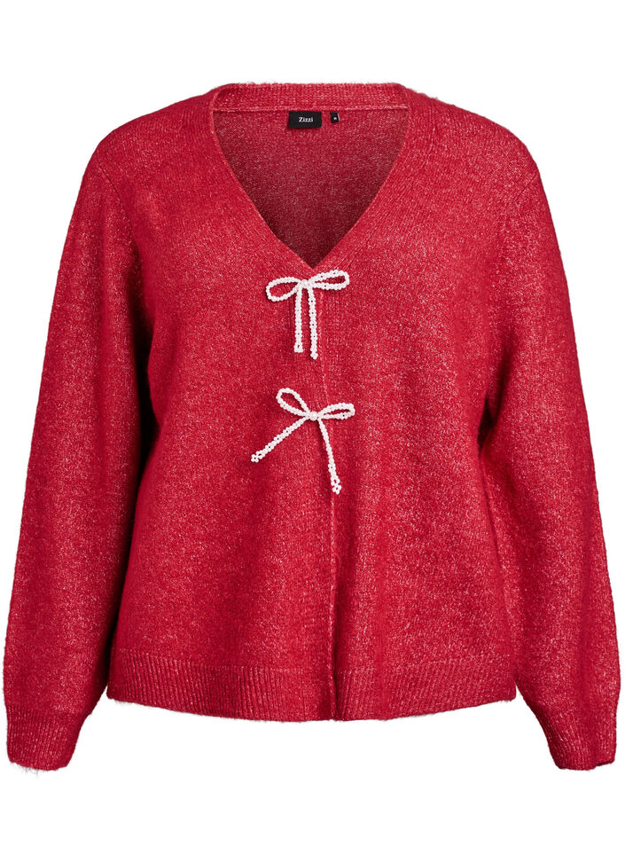 Gebreide cardigan met parelknopen, Rood, Packshot image number 0