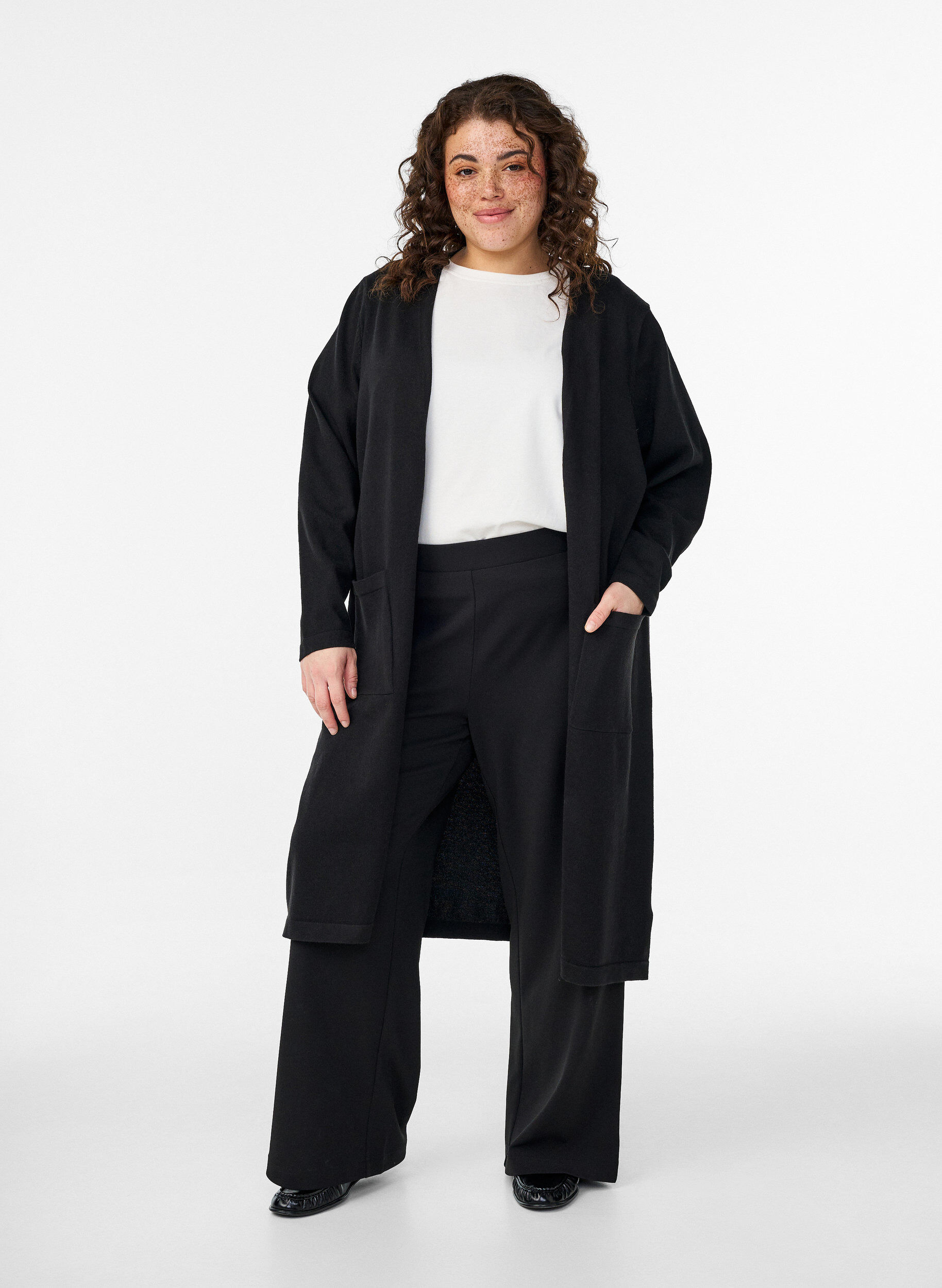 ZizziLang, open vest met zakken, Zwart, Model image number 0
