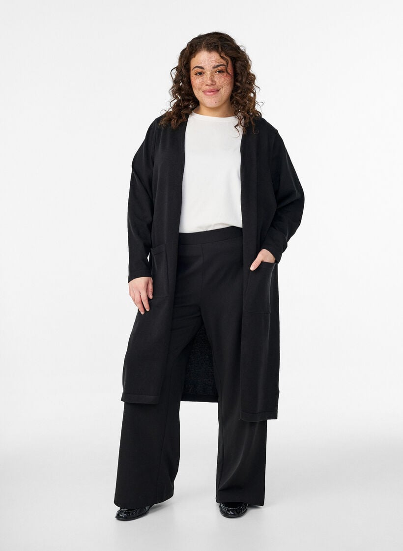 Lang, open vest met zakken, Zwart, Model image number 0