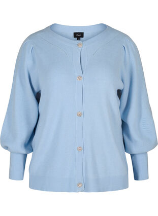 Cardigan en tricot à manches bouffantes, Chambray Blue Mel., Packshot image number 0