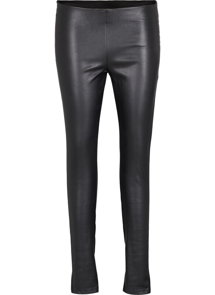 Leggings met kunstleer, Black, Packshot image number 0