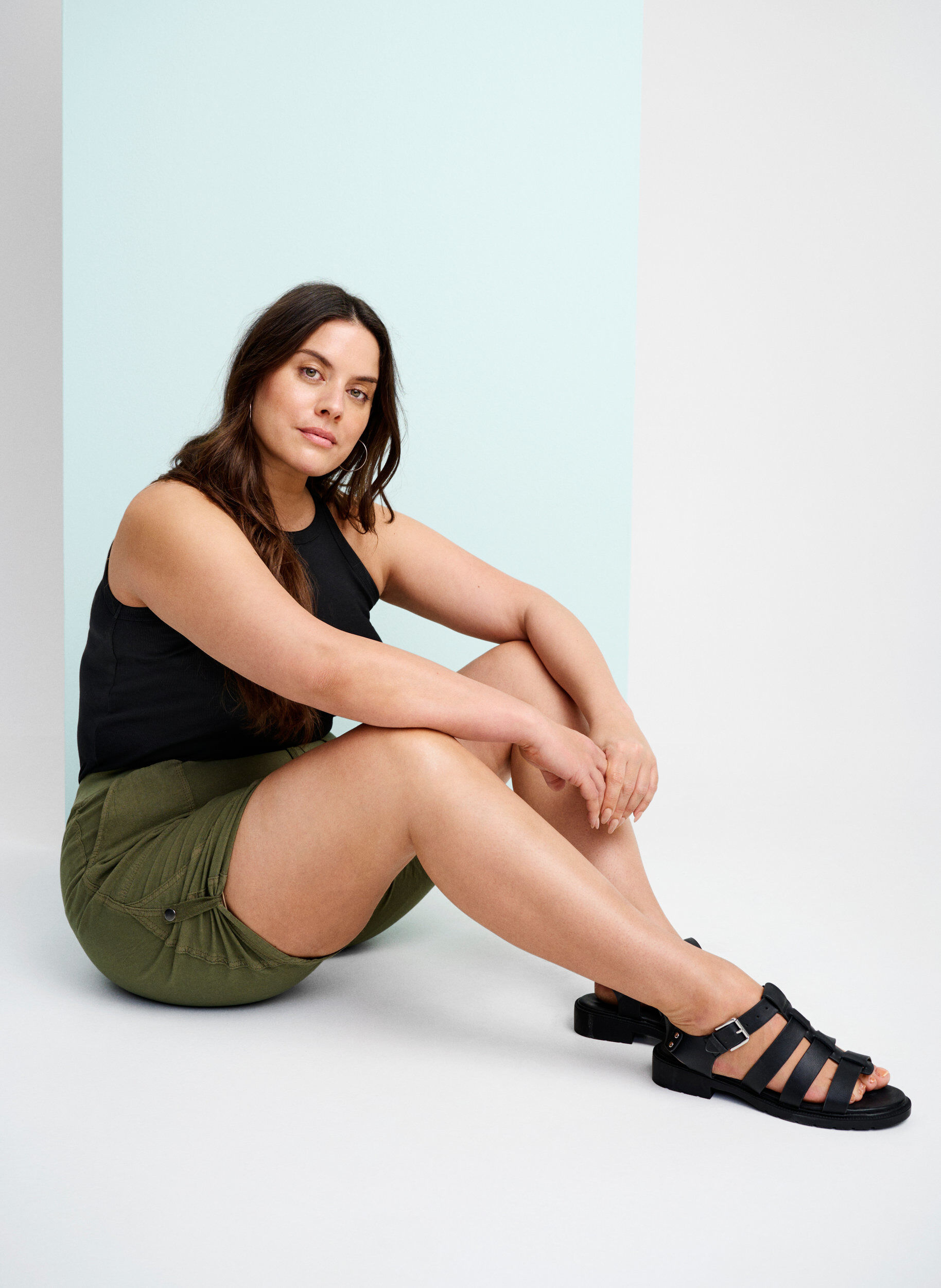 ZizziLosse katoenen short met zakken, Groen, Image image number 0