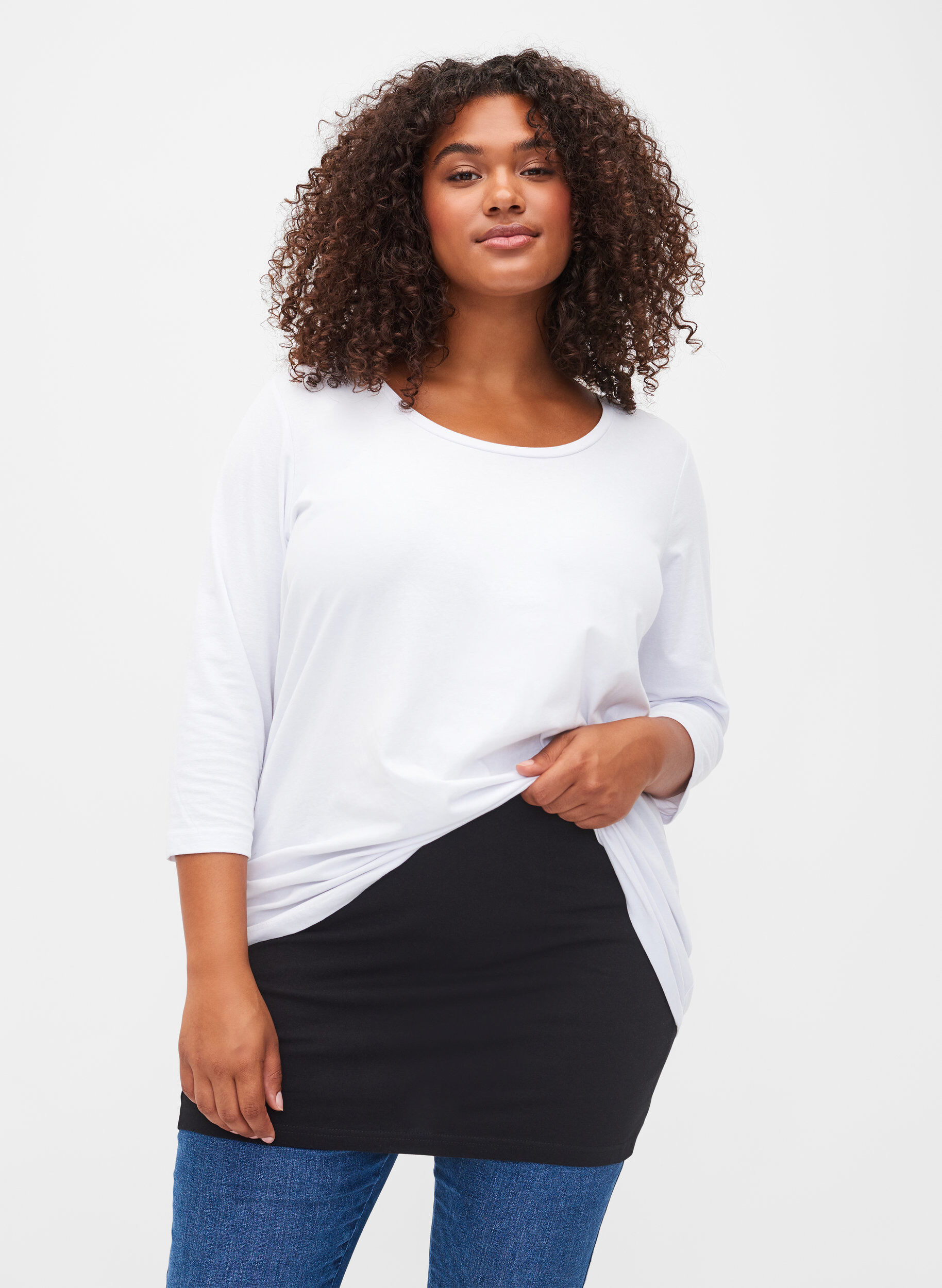 Zizzi2-pack tops verlenger, Black/Black Stripe, Model image number 2