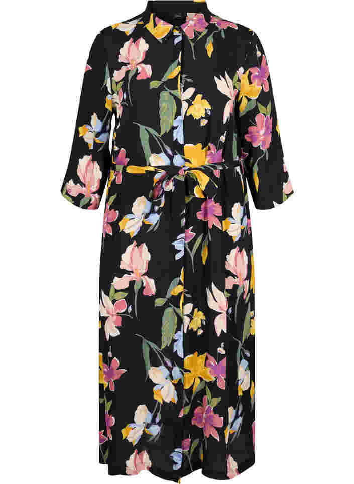 Midi-jurk met 3/4 mouwen en print, Big Flower AOP, Packshot