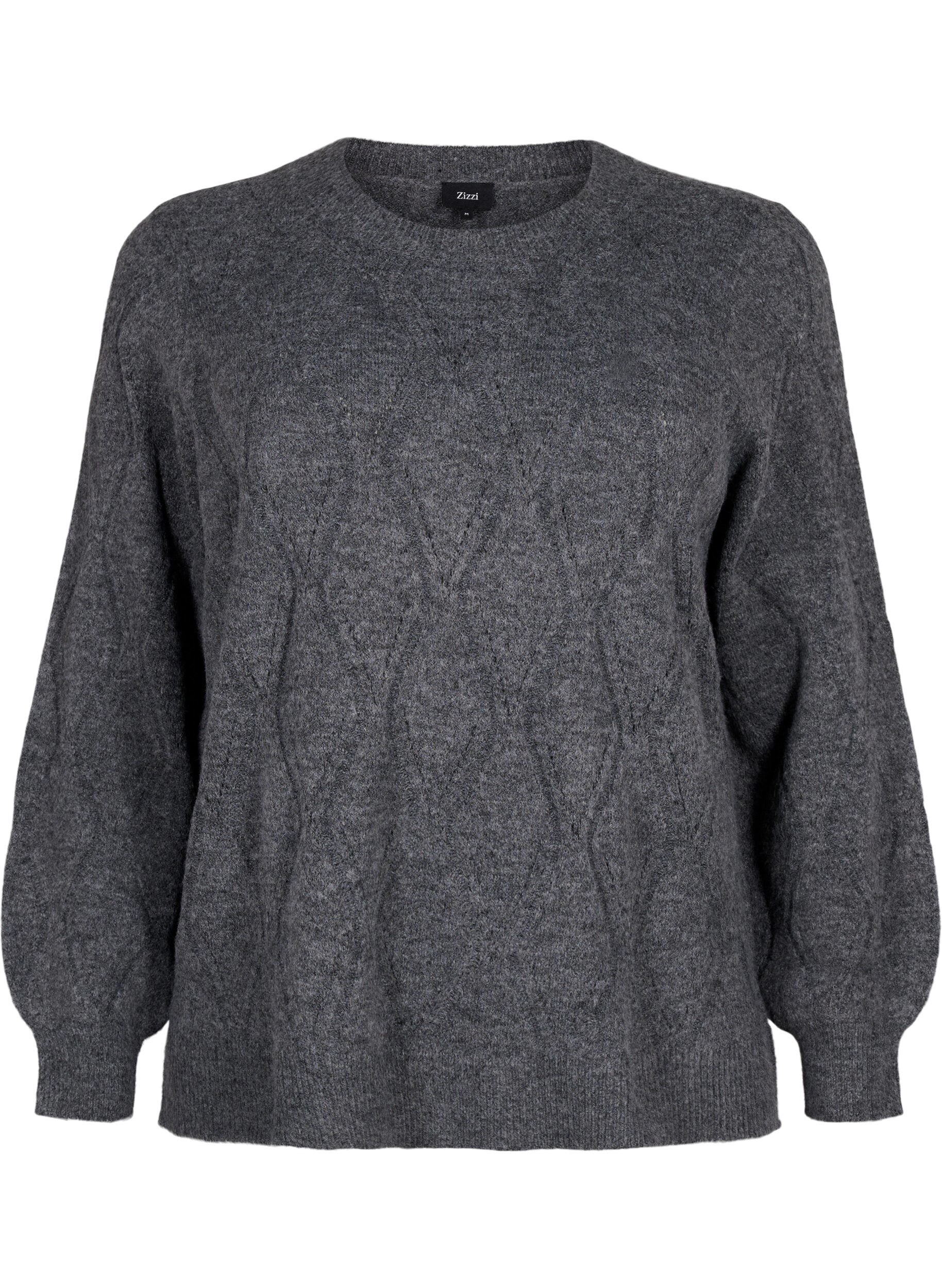 ZizziGebreide pullover met gaatjespatroon, Dark Grey Melange, Packshot image number 0