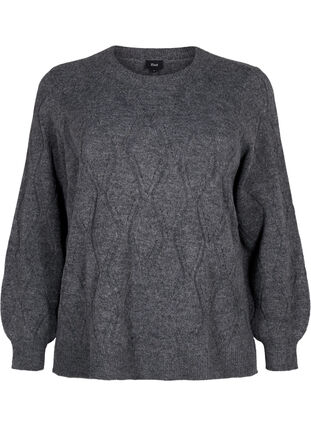 Gebreide pullover met gaatjespatroon, Dark Grey Melange, Packshot image number 0
