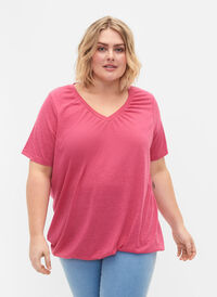 	 Gemêleerd t-shirt met elastische rand, Beetroot Purple Mél, Model