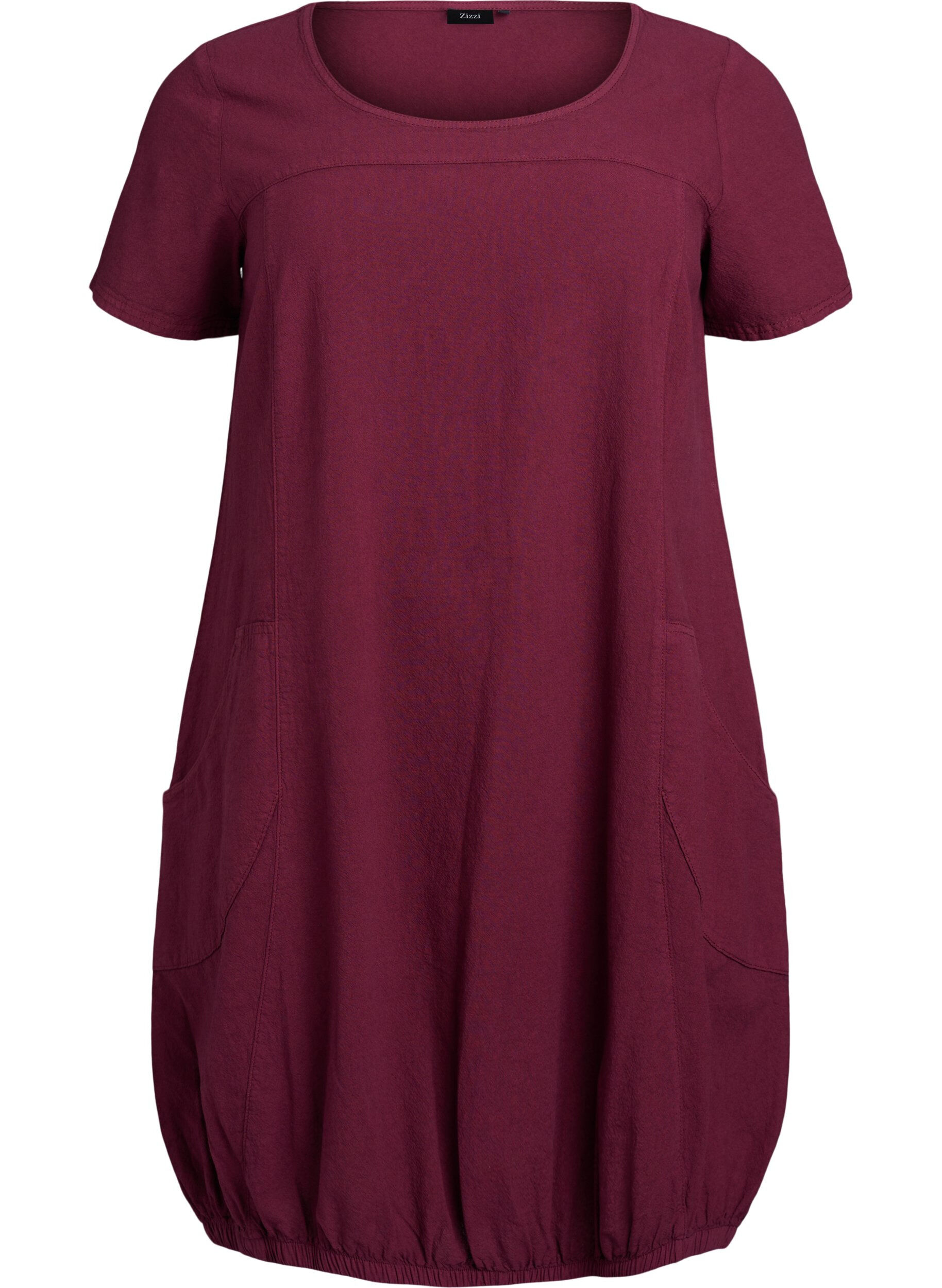 ZizziKatoenen jurk met korte mouwen, Donker Bordeaux, Packshot image number 0