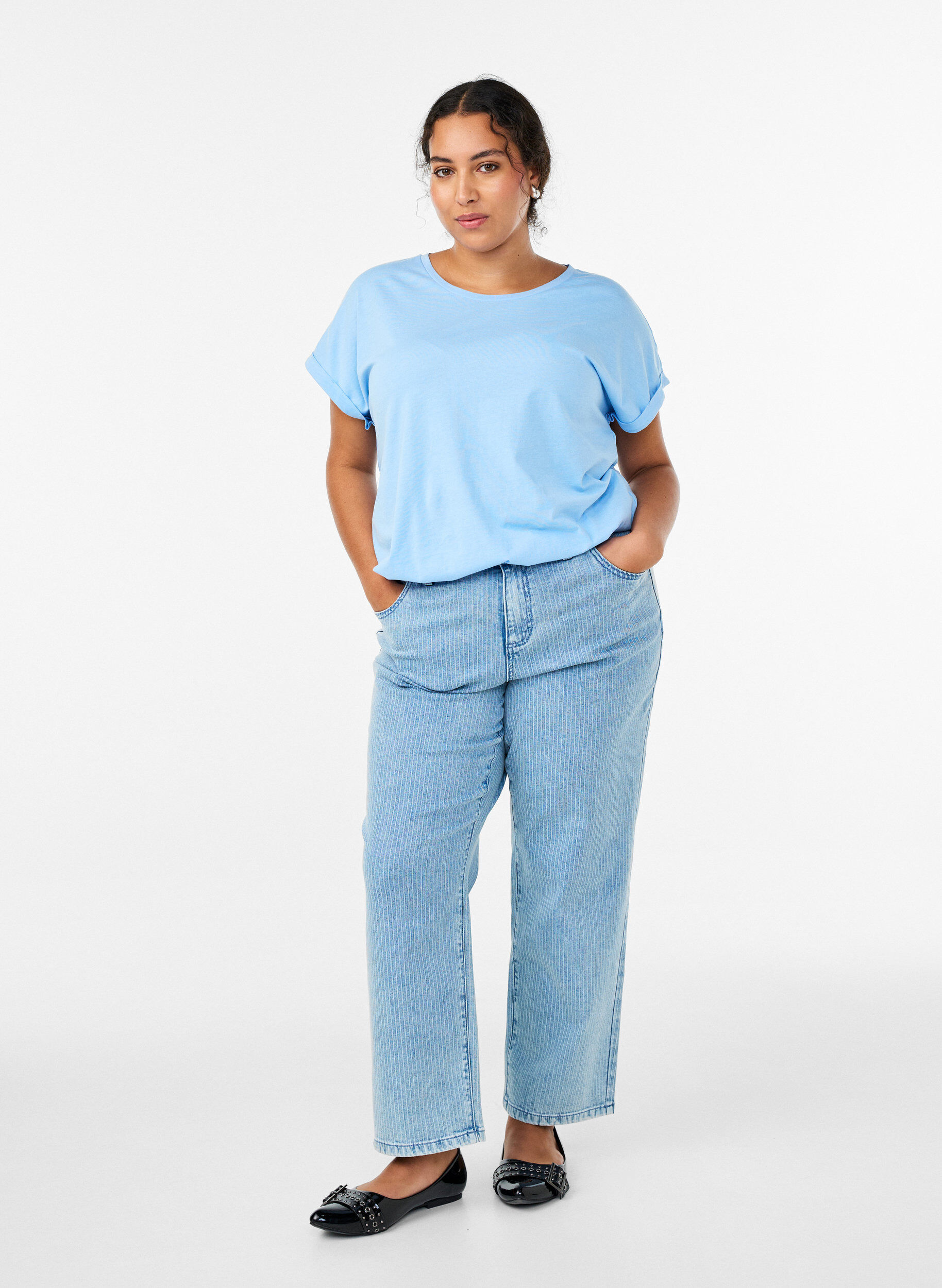 ZizziT-shirt met korte mouwen van katoenmix, Blauw, Model image number 1