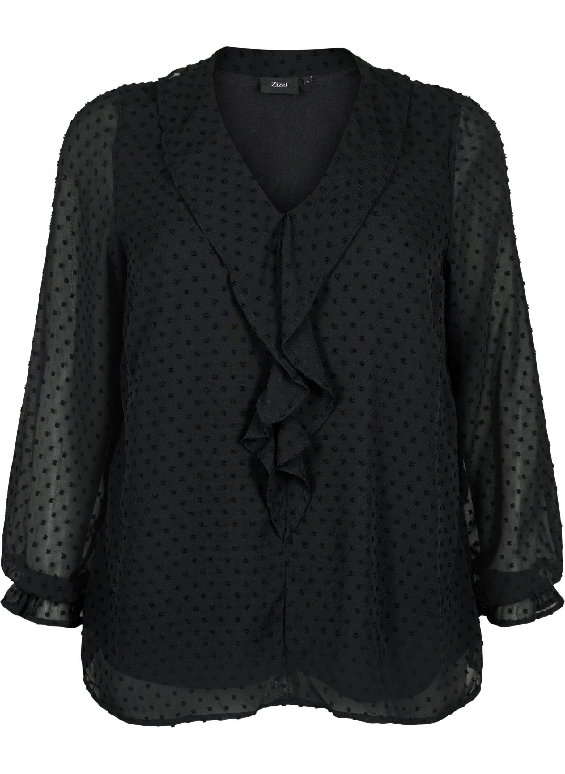 ZizziBlouse met ruches en gestippelde structuur, Black, Packshot image number 0
