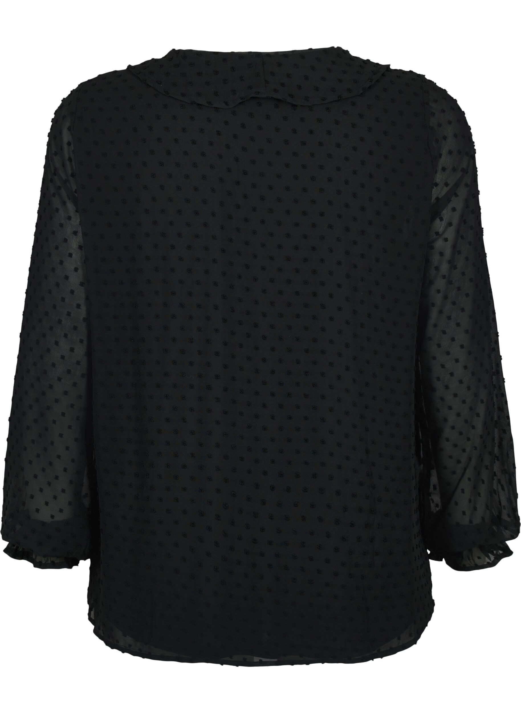 ZizziBlouse met ruches en gestippelde structuur, Black, Packshot image number 1