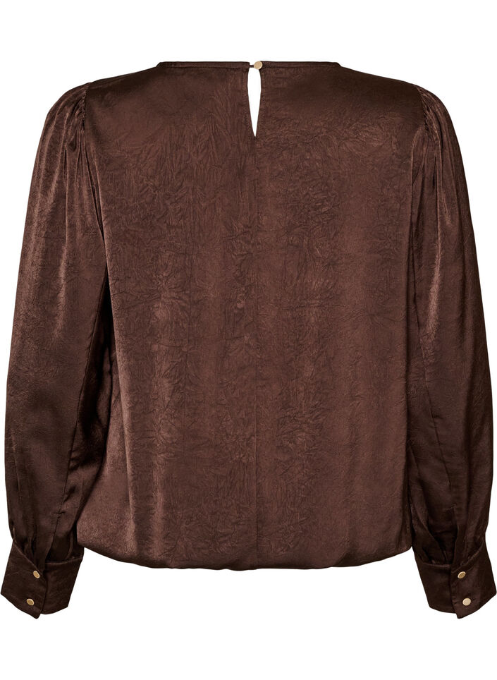 Blouse aspect satin&eacute; avec coupe ballon, Marron, Packshot image number 1