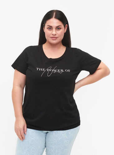 T-shirt en coton à manches courtes avec bord élastique, Black W. Now, Model image number 0