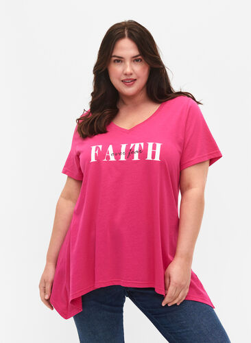 Katoenen t-shirt met korte mouwen, Shocking Pink FAITH, Model image number 0