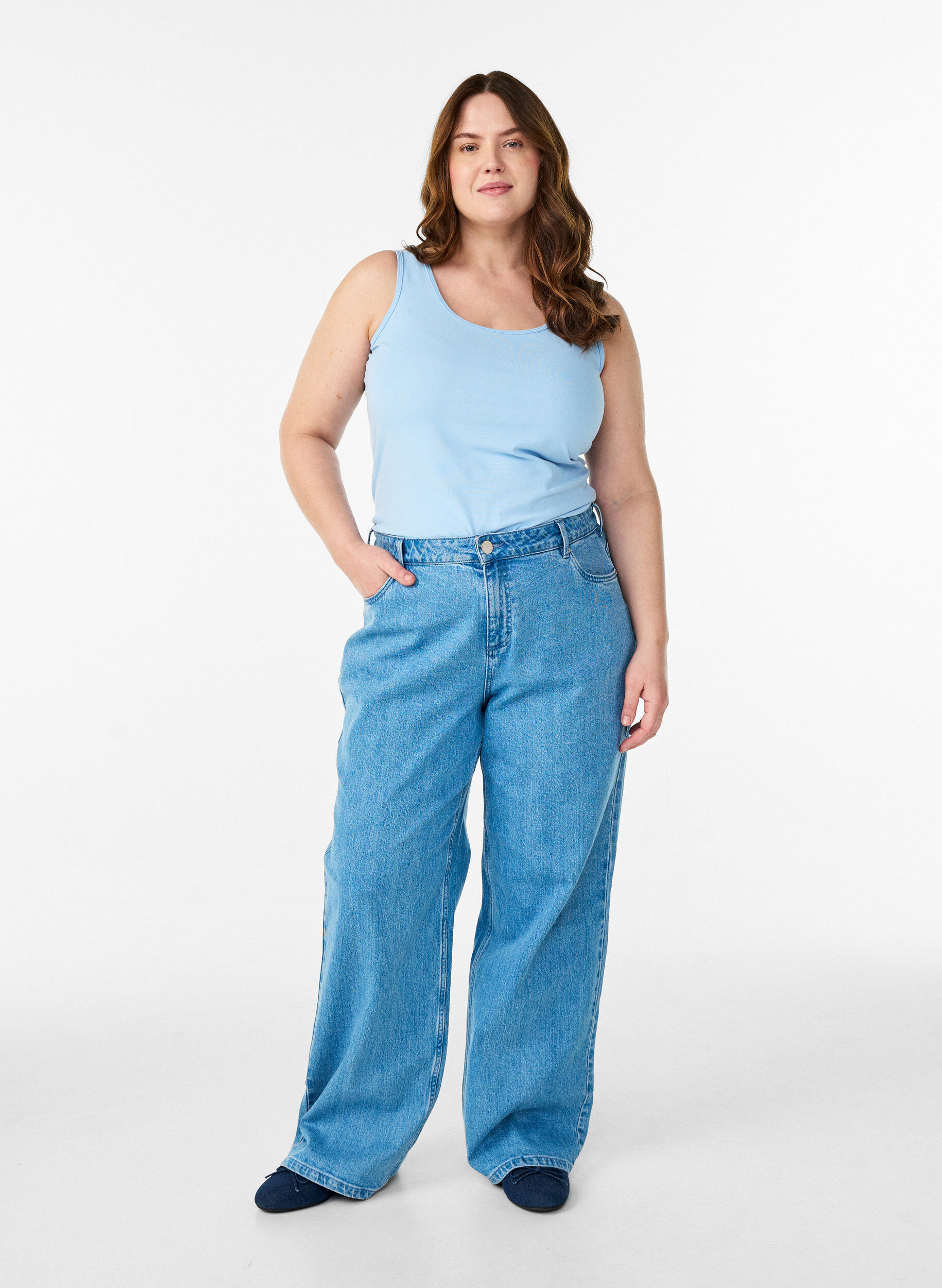 ZizziHaut basic uni en coton, Bleu Clair, Model image number 1