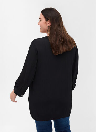 Viscose blouse met 3/4 mouwen, Black, Model image number 1