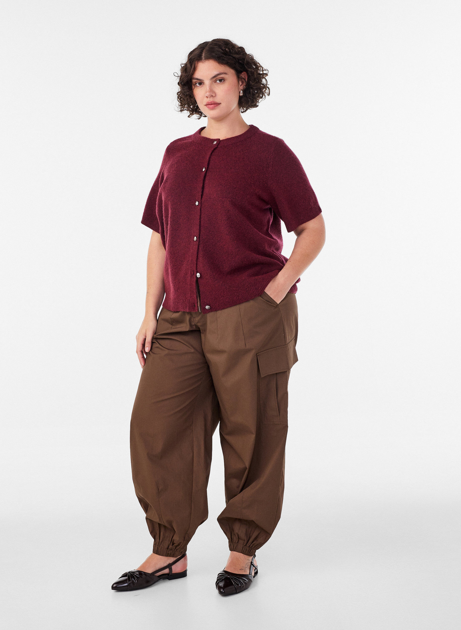 ZizziPantalon cargo ballon en coton, Marron, Model image number 0