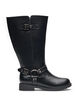 Botte haute en cuir avec boucles d&eacute;coratives, Noir, Packshot image number 0