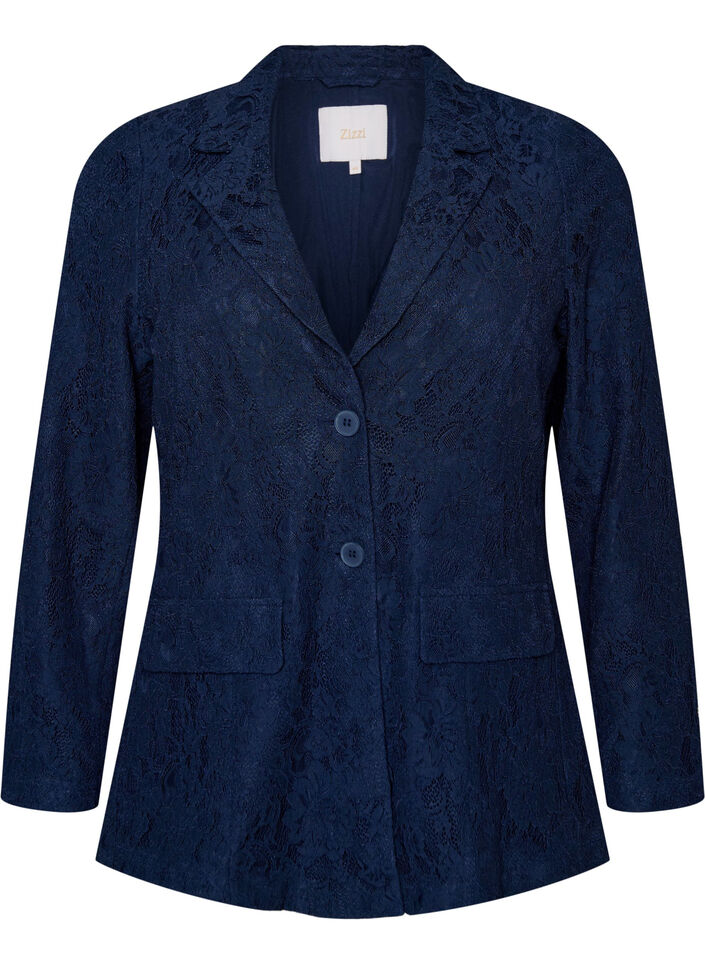 Kanten blazer met knoopsluiting, Blauw, Packshot image number 0