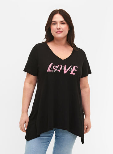T-shirt en coton à manches courtes, Black LOVE, Model image number 0