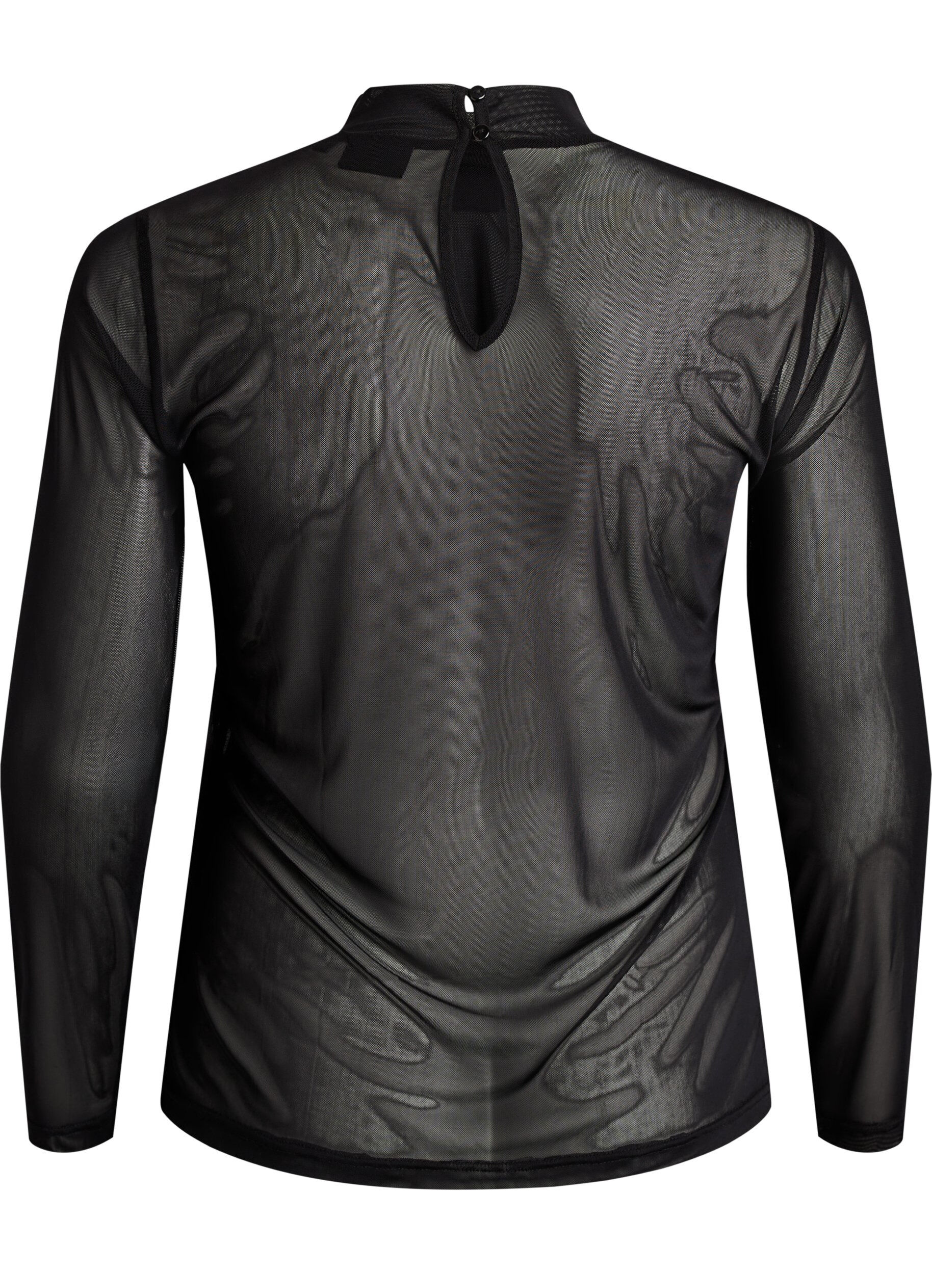 ZizziGetailleerde blouse van mesh met lange mouwen, Zwart, Packshot image number 1