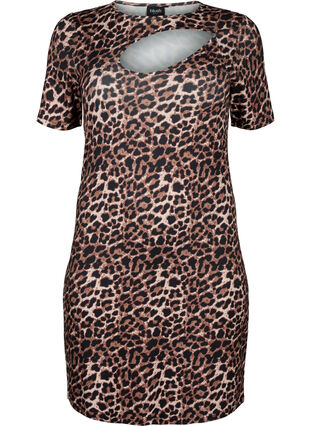 Robe ajustée à imprimé de léopard avec une découpe, Leopard AOP, Packshot image number 0