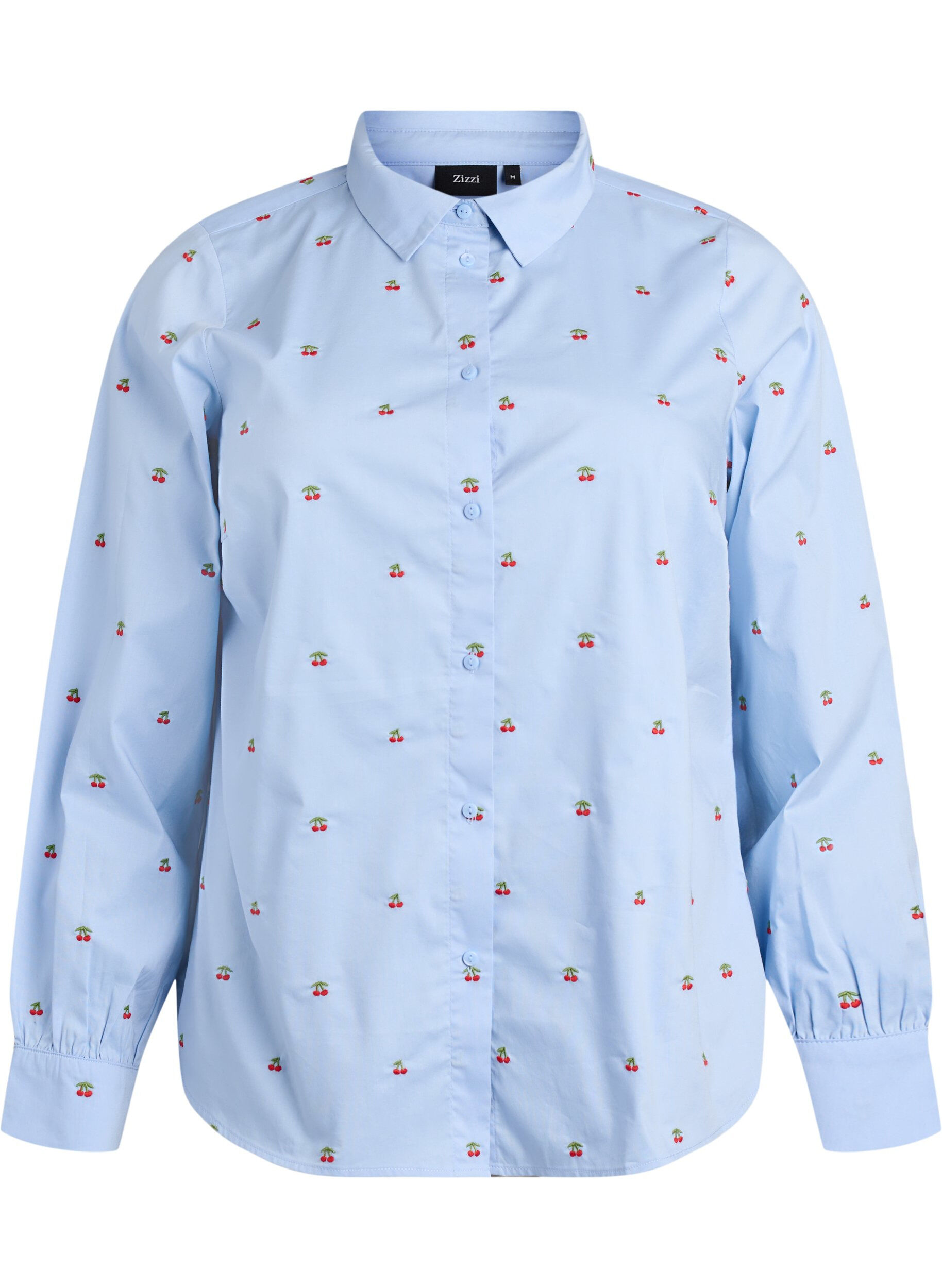 ZizziOverhemdbluse met geborduurde kersjes, Blauw, Packshot image number 0