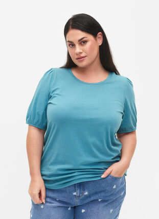 T-shirt en coton avec manches 2/4, Brittany Blue, Model image number 0