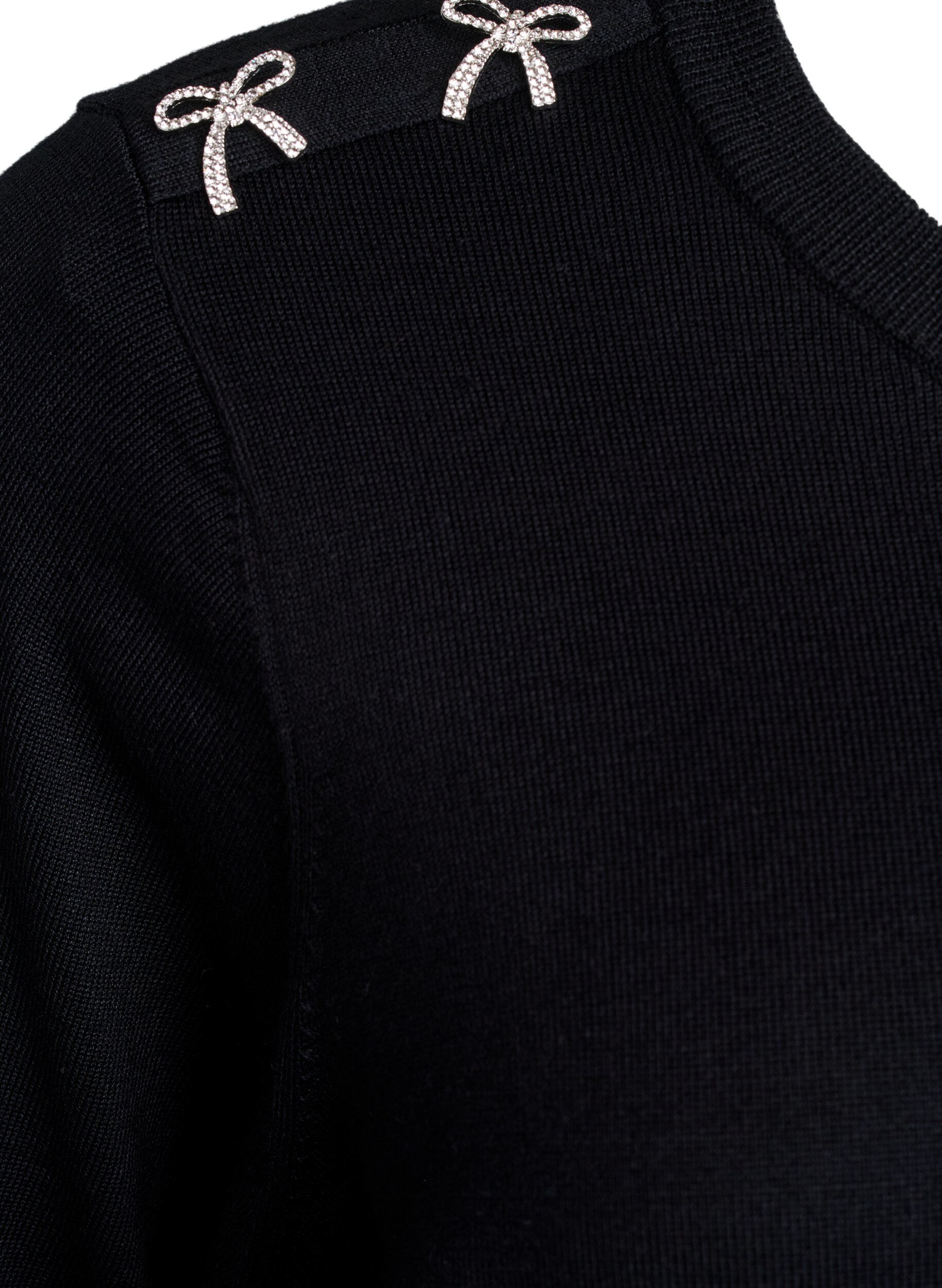 ZizziGebreide blouse met korte mouwen en kleine strikken, Zwart, Packshot image number 3