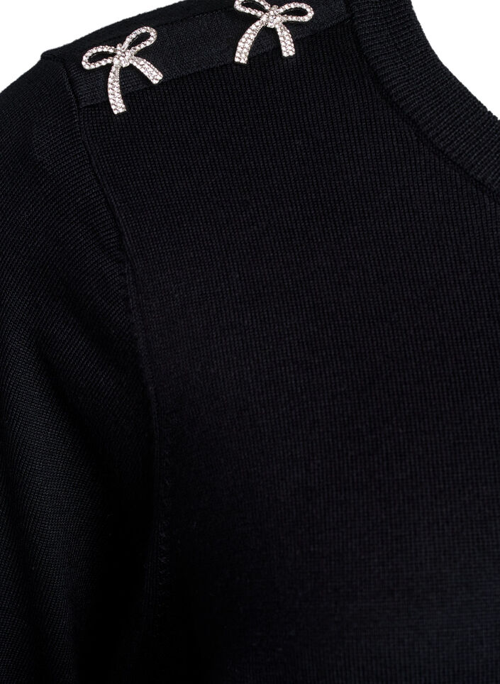 chemisier maille à manches courtes et petits nœuds, Noir, Packshot image number 3