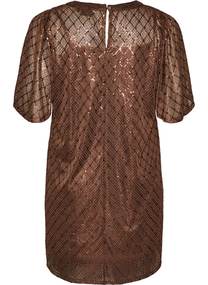 Robe courte en sequins avec motif &agrave; losanges, Marron, Packshot image number 1