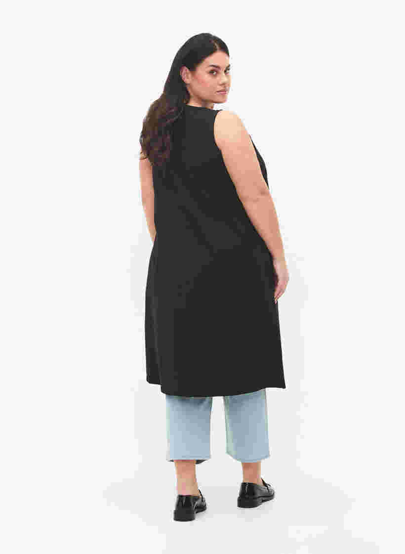 Robe en coton sans manches en forme de trapèze , Black, Model image number 1
