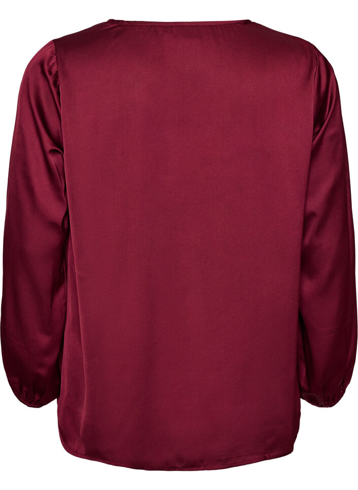 Blouse en satin avec appliqu&eacute; en dentelle et perles, Bordeaux, Packshot image number 1