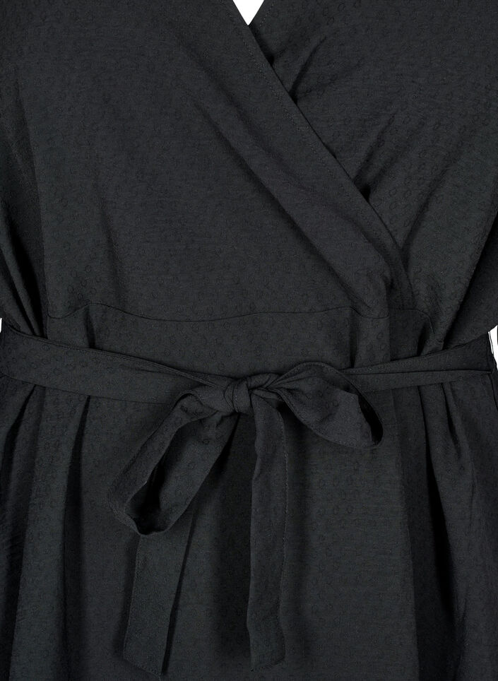 Robe courte portefeuille avec ceinture &agrave; nouer, Noir, Packshot image number 2