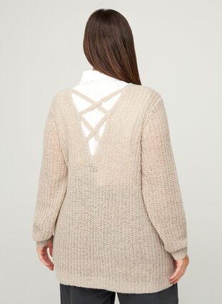 Gemêleerde gebreide blouse met gekruiste rug, Pumice Stone mel, Model image number 1