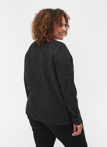 Cardigan court en tricot mélangée avec fermeture boutonnée, Black, Model image number 1