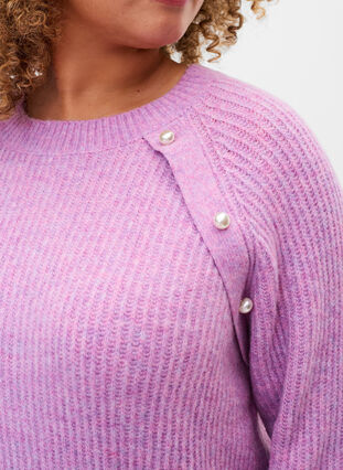 Pull en maille mélangée avec boutons en perle, Purple Mel., Model image number 2