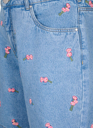 Korte spijkerbroek met geborduurde bloemen, Light Blue AOP, Packshot image number 2