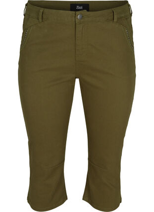 Denim capri broek met klinknagels, Green, Packshot image number 0