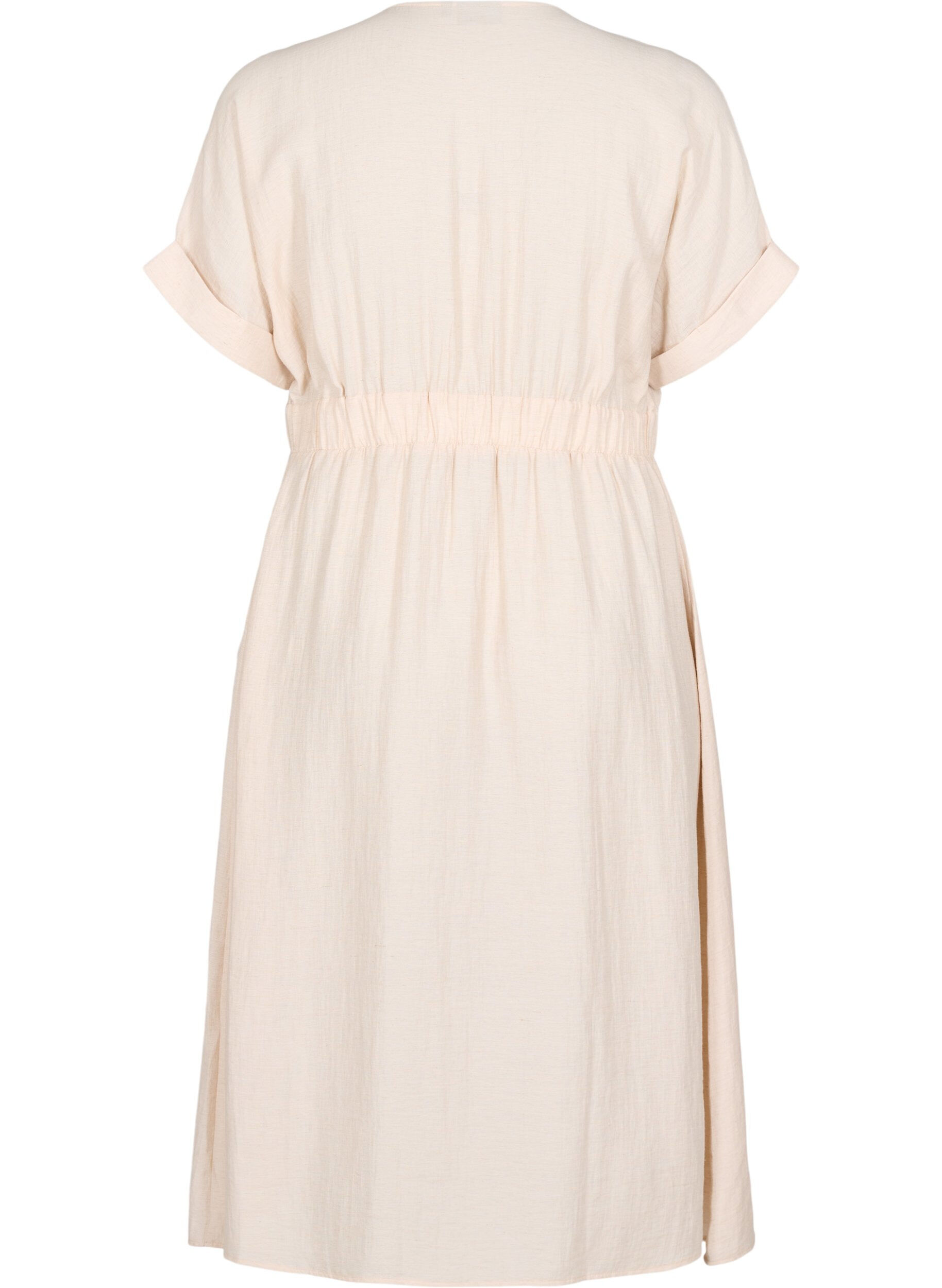 Zizzi Robe midi en lin et viscose fendue sur le devant, Beige, Packshot image number 1