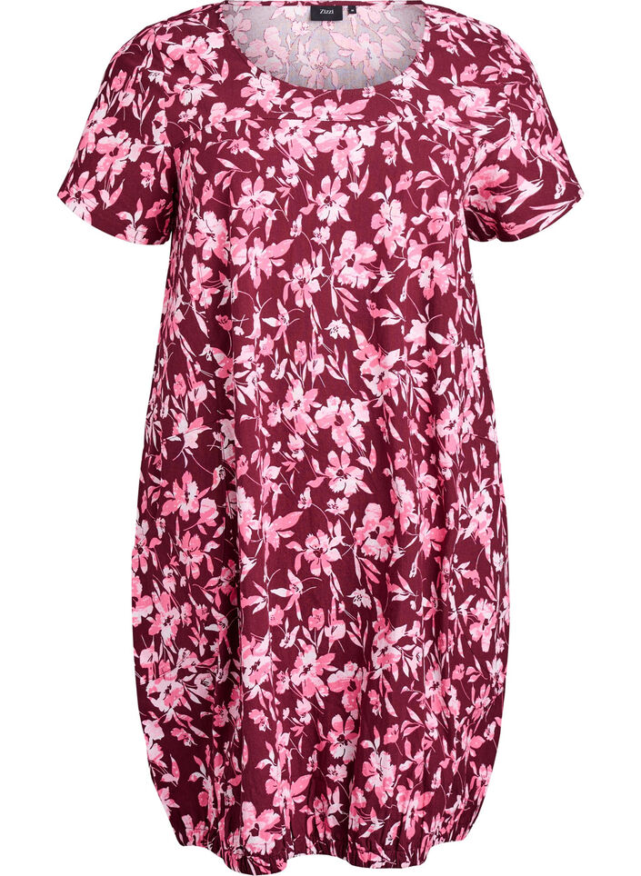Robe en coton &agrave; manches courtes avec imprim&eacute;, Bordeaux fonc&eacute;, Packshot image number 0