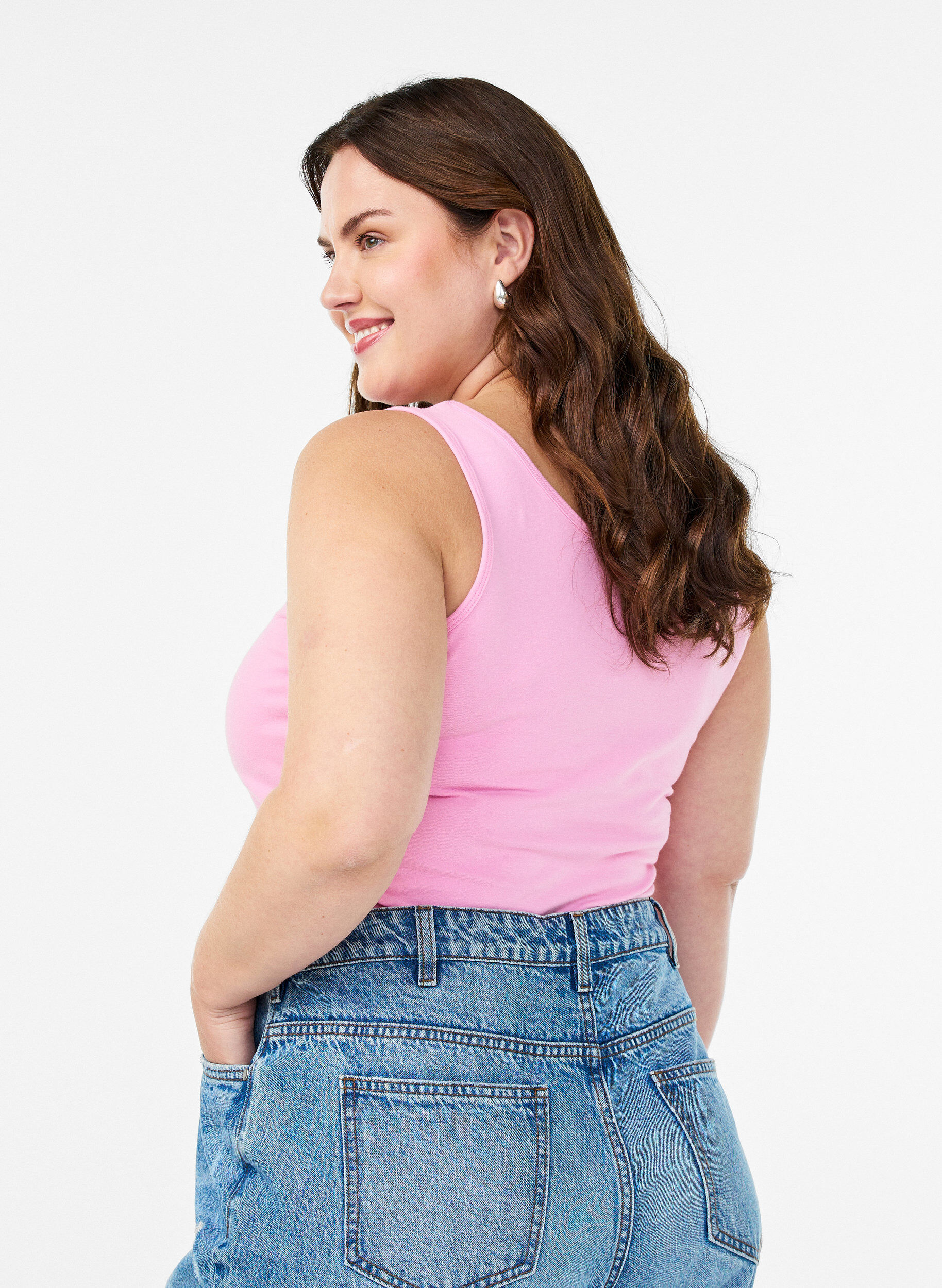 ZizziHaut uni Basic en coton, Rose, Model image number 2