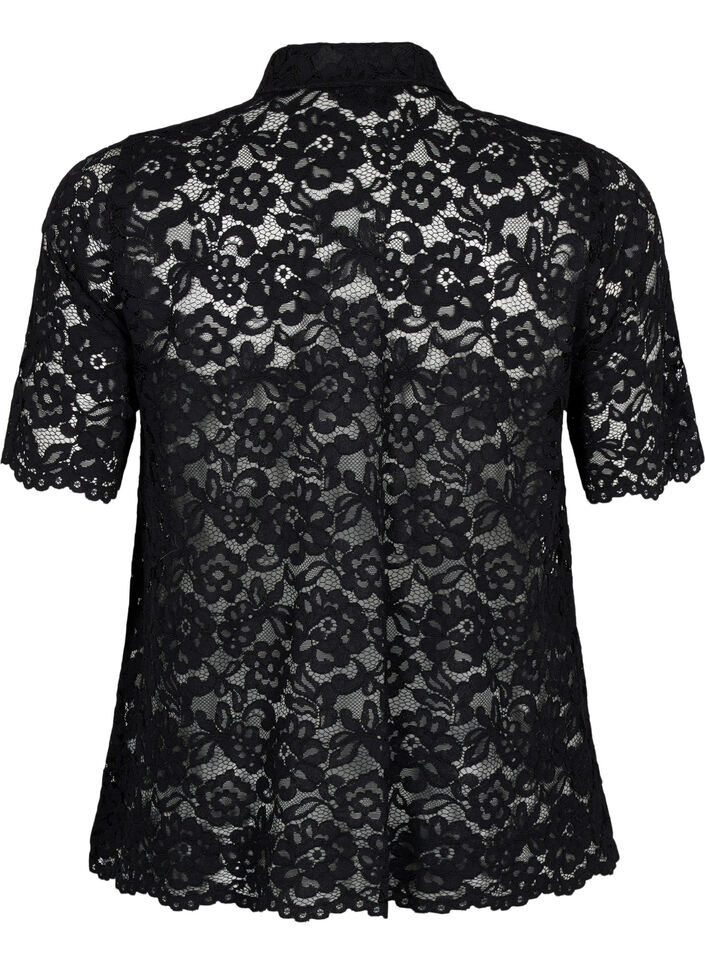 Kanten shirt met korte mouwen, Black, Packshot image number 1