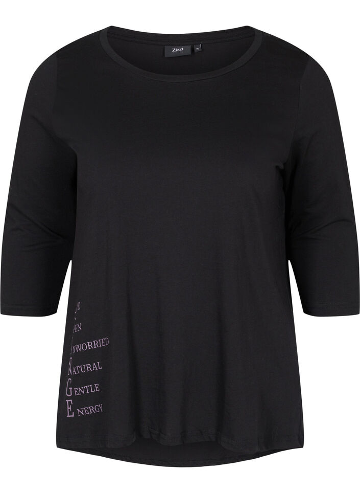 Katoenen t-shirt met 3/4 mouwen, Black LOUNGE, Packshot image number 0