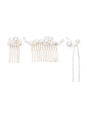 Lot de 3 pinces à cheveux avec perles, Pearl, Packshot image number 0