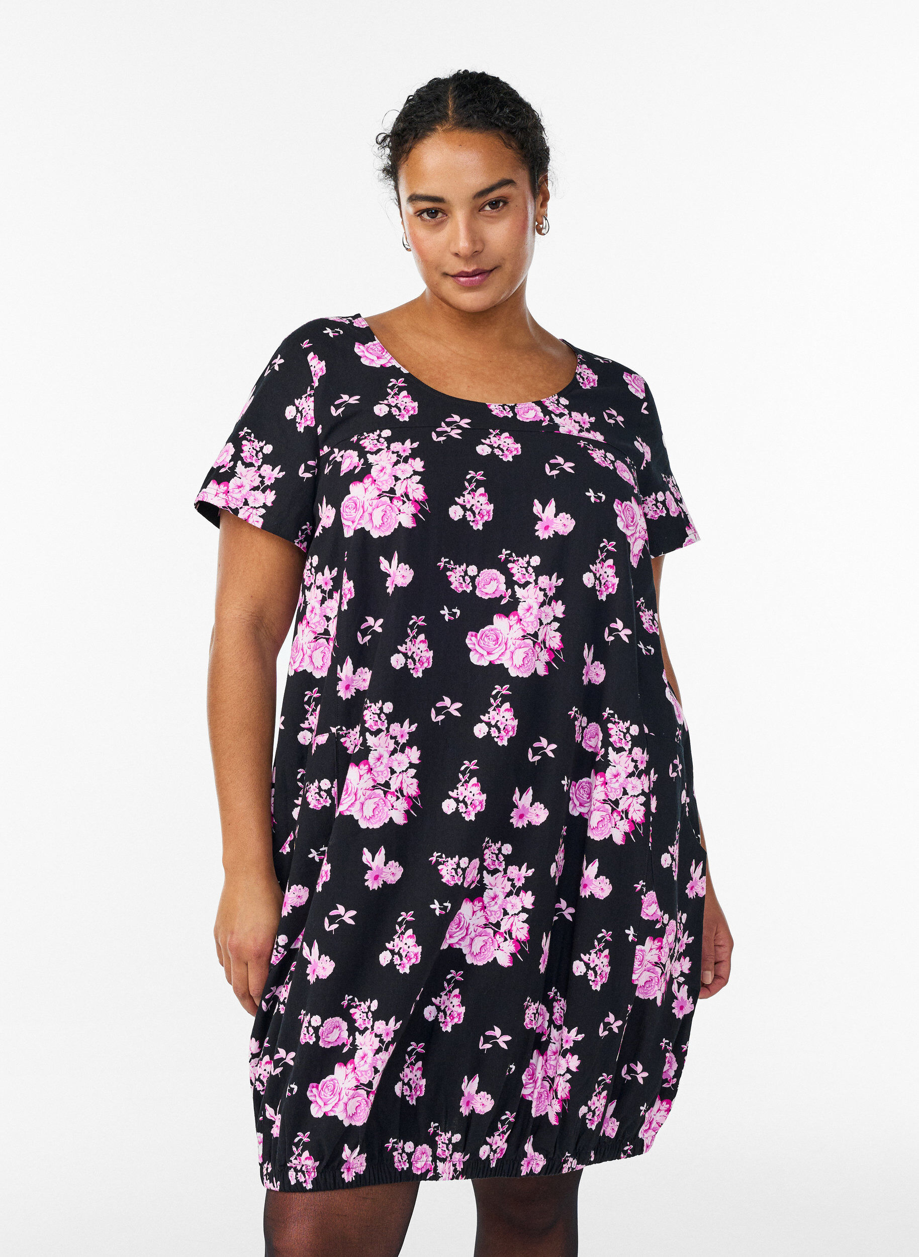 ZizziRobe en coton &agrave; manches courtes avec imprim&eacute;, Charbon, Model image number 0