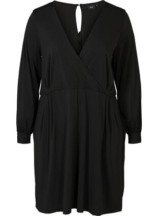 Robe manches longues avec décolleté en V, Black, Packshot image number 0