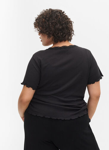 Chemise de nuit à manches courtes en côte, Black, Model image number 1