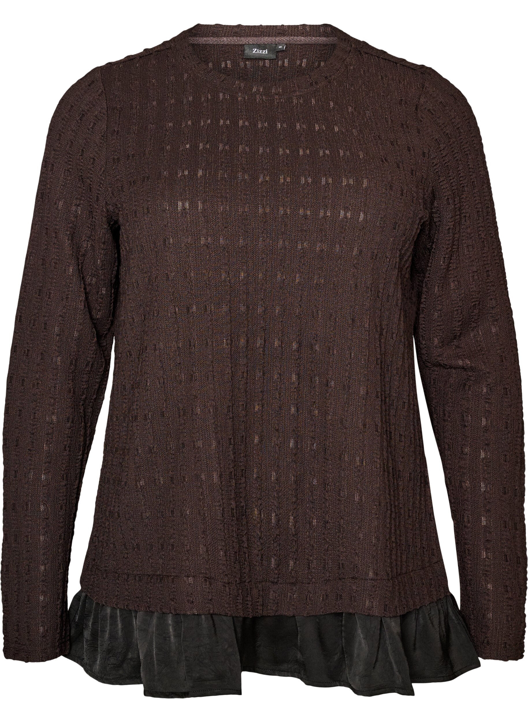 ZizziBlouse structur&eacute;e avec ourlet &agrave; volants, Marron, Packshot image number 0
