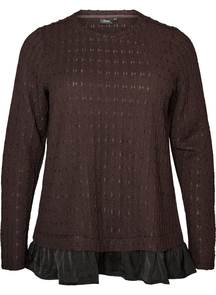 Blouse structur&eacute;e avec ourlet &agrave; volants, Marron, Packshot image number 0